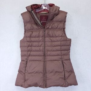 Prana Womens Miska Puffer Vest Pink Mauve Duck Down Filled Hooded Size Small